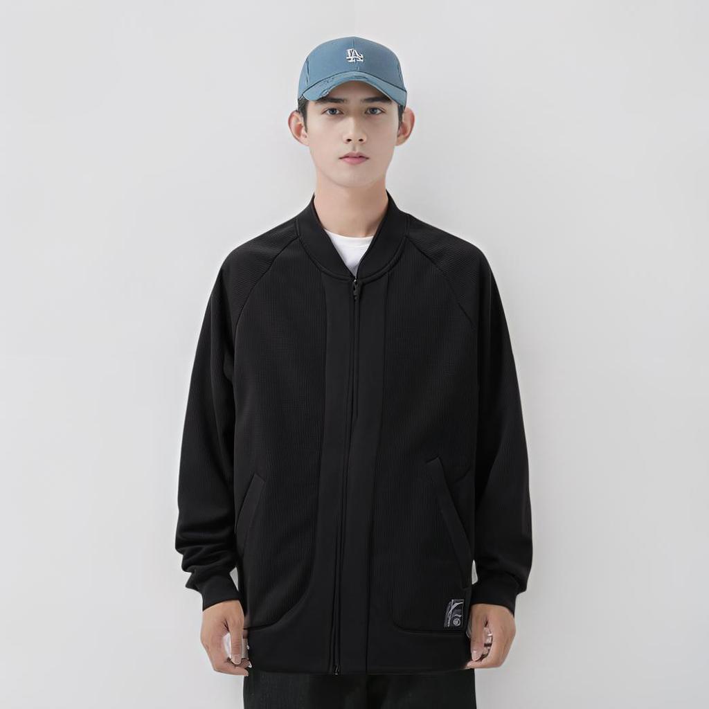 Li Ning X Jackie Chan Collaboration Série Kung Fu Cardigan Couleur Unie Sweat-shirt Manches Longues Raglan Homme sweat-shirt Noir AWDUB23-2