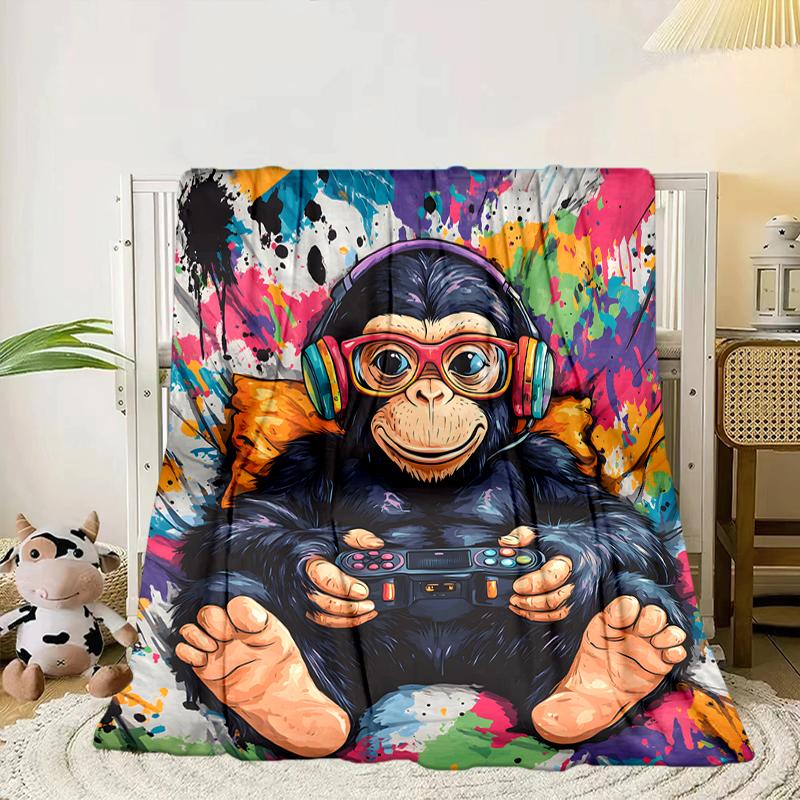 Monkey Gamer Adventure Blanket Flannel Blanket for bed, sofa, Camping, Hiking, Picnic Essentials, gift for family Fan gifts