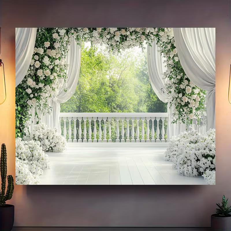 2D Elegant Floral Curtain Photography Background for Bridal Shower
