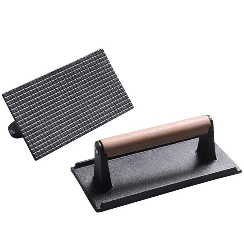 1Pcs Cast Iron Steak Burger Press Round Rectangular Heavy-Duty Meat Press With Handle For Flat Top Grill Food BBQ Cooking Tool