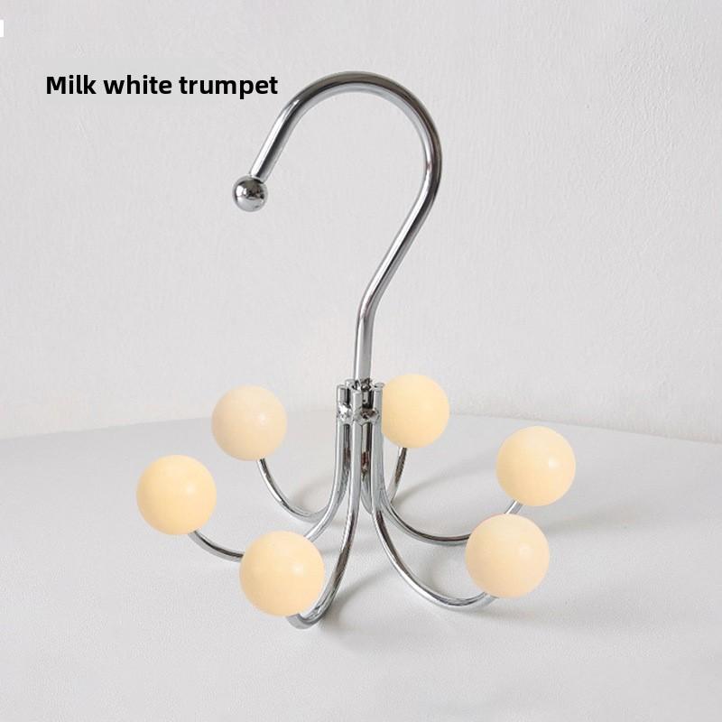 

Multi-functional Rotating Hook Hanging Rack, Ironwork Non-drilling and Traceless Clothes Drying Pole, Wardrobe and Walk-in Closet White trumpet six-ball