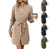 Women's Fashion Elegant Long Sleeve Tie Solid Color Cardigan Dress