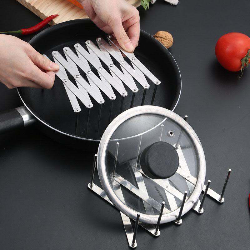Adjustable Stainless Steel Kitchen Rack - Multi-Purpose Extendable Dish Drainer with Utensil Holder for Pots Lids
