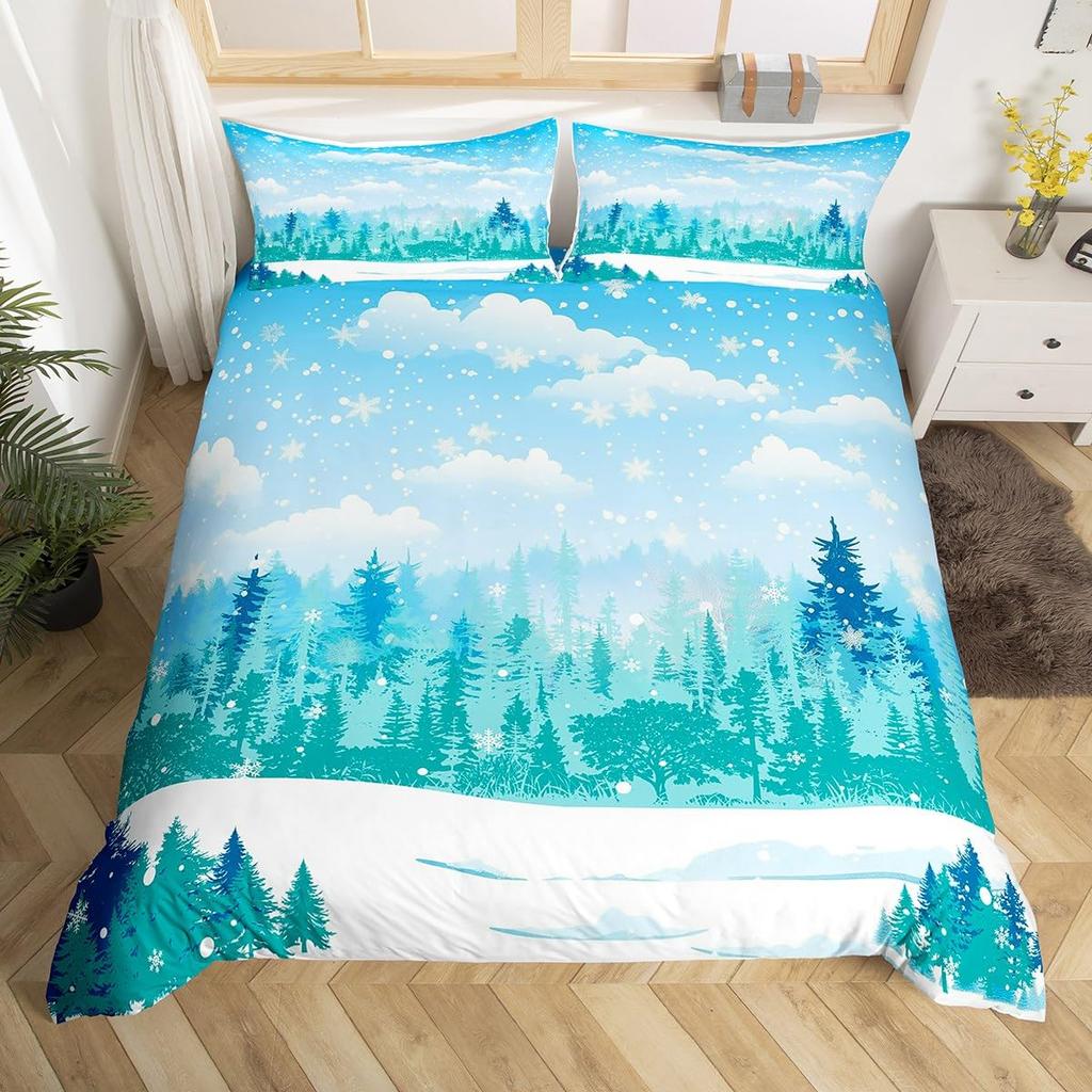 Happy New Year Xmas Duvet Cover 3 Piece Snowman Bedding Set Winter Themed Comforter Cover Merry Christmas Themed Bedspread Cover