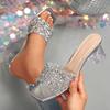 Fashion Summer Women High Heels Sandals Mouth Square Head Shallow Women Shoes Rhinestone Crystal Thick Heel Sandals Sandalias De Mujer