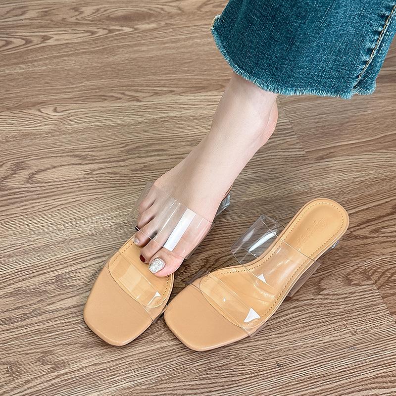 

Женские сандалии из прозрачной овчины, новые летние на плоской подошве, на среднем каблуке, на толстом каблуке, туфли на высоком каблуке, крутые шлепанцы, женская уличная обувь 40