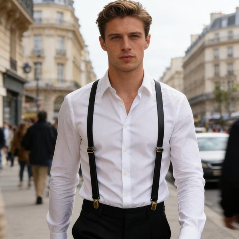 Old Fashion PU Suspenders Belt With 4 Strong Metal Clasp and Y Shape Design For Men Women And Teens Formal Occasion