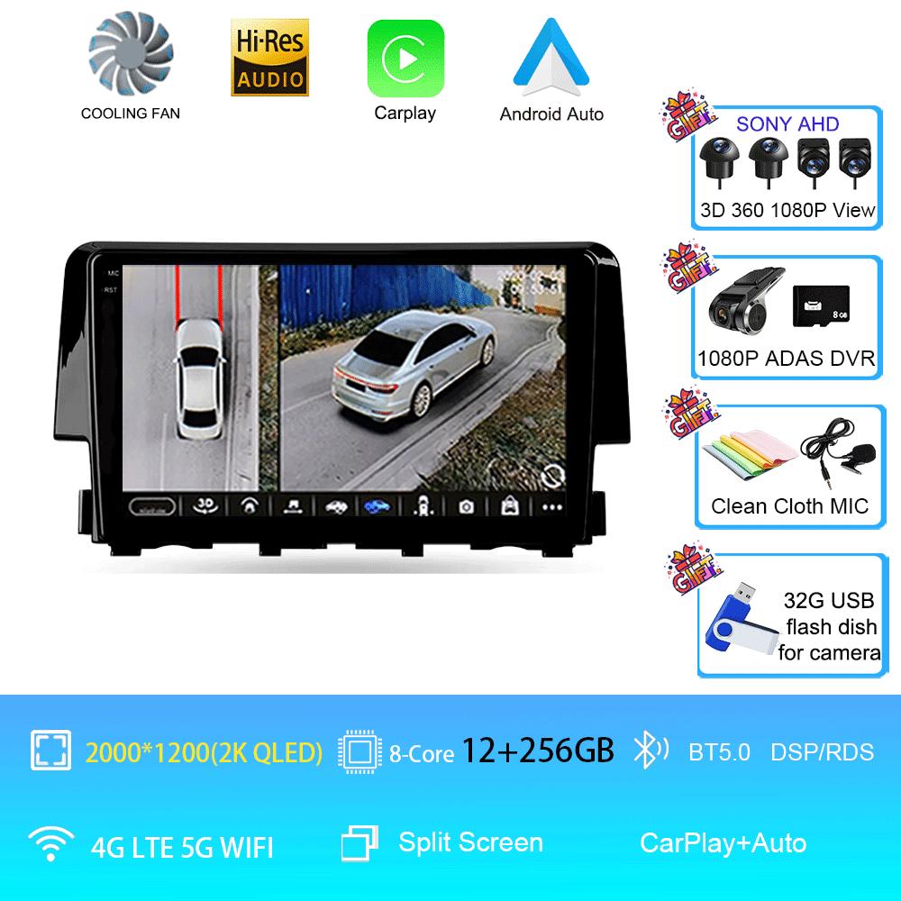 Car Radio 9 Inch Navigator For Honda Civic 2015-2022 Multimedia Video Player GPS Navigation Stereo CarPlay Android14 Bluetooth