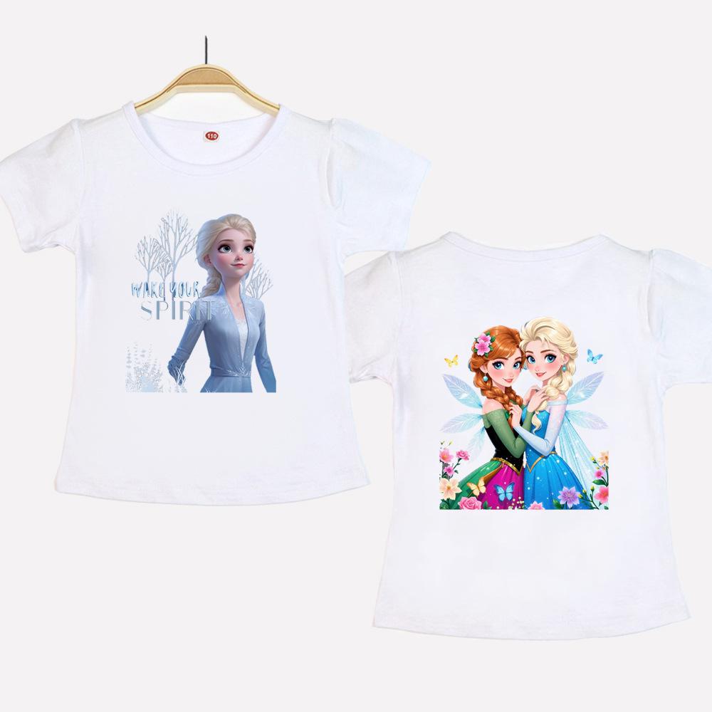 Disney Frozen Princess Elsa Summer Graphic T-shirt Hollow Series Short-sleeved T-shirt
