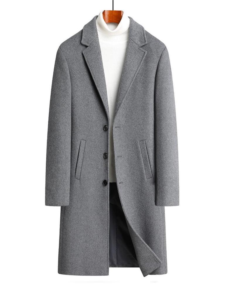 Herren Herbst- und Winter Langer Woll-Überknie-Trenchcoat