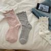 Love-themed Hollowed-out Atmosphere-themed Bow Tie Pile Socks for Children, Lightweight and Breathable Mid-calf Socks with Sweet Floral Patterns