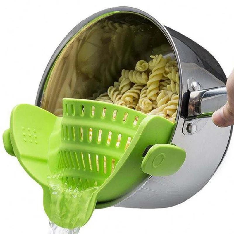 Scurta de bucatarie din silicon Clip Suport de scurgere a tigaii Bol Pâlnie Orez Paste Legume Spălat fructe Scurătoare Scurgere Filtru anti-opărire