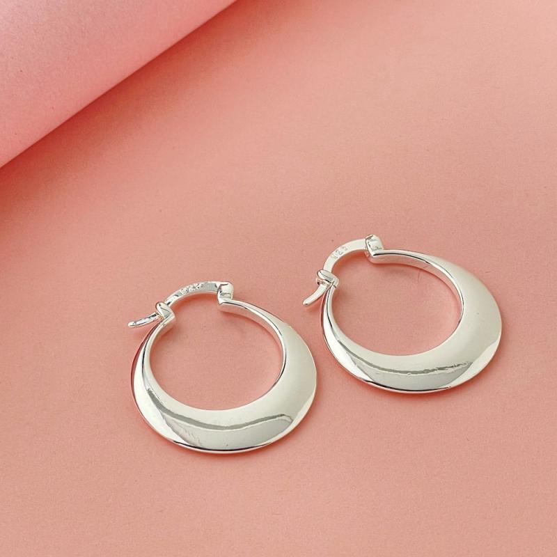 925 Silver Plated Crescent Moon U Shaped Hoop Earrings Women Fashion Jewelry Accessory