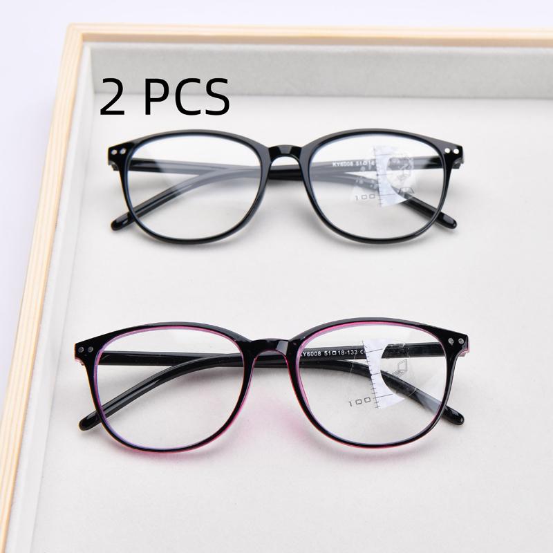 2PCS Suit Progressive Multifocal Reading Glasses Men Women Anti Blue Light Glasses Vintage Computer Glasses Round Presbyopic Gla