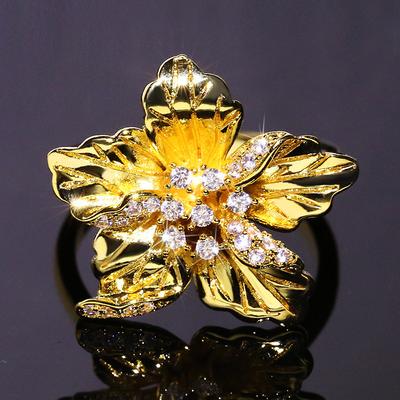 Anello Fiocco di Neve Zircone Retrò Personalità Esagerata Forma a Fiore Incastonatura Diamanti Anello 14K Decorazione Mano