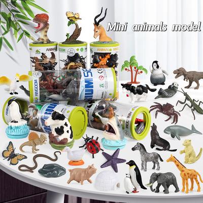 Oenux Zoo Animals Model Lion Shark Bee T-REX Penguin Cow Horse Hen Action Figures Cute Education Miniature Playset Kid Toy Gift