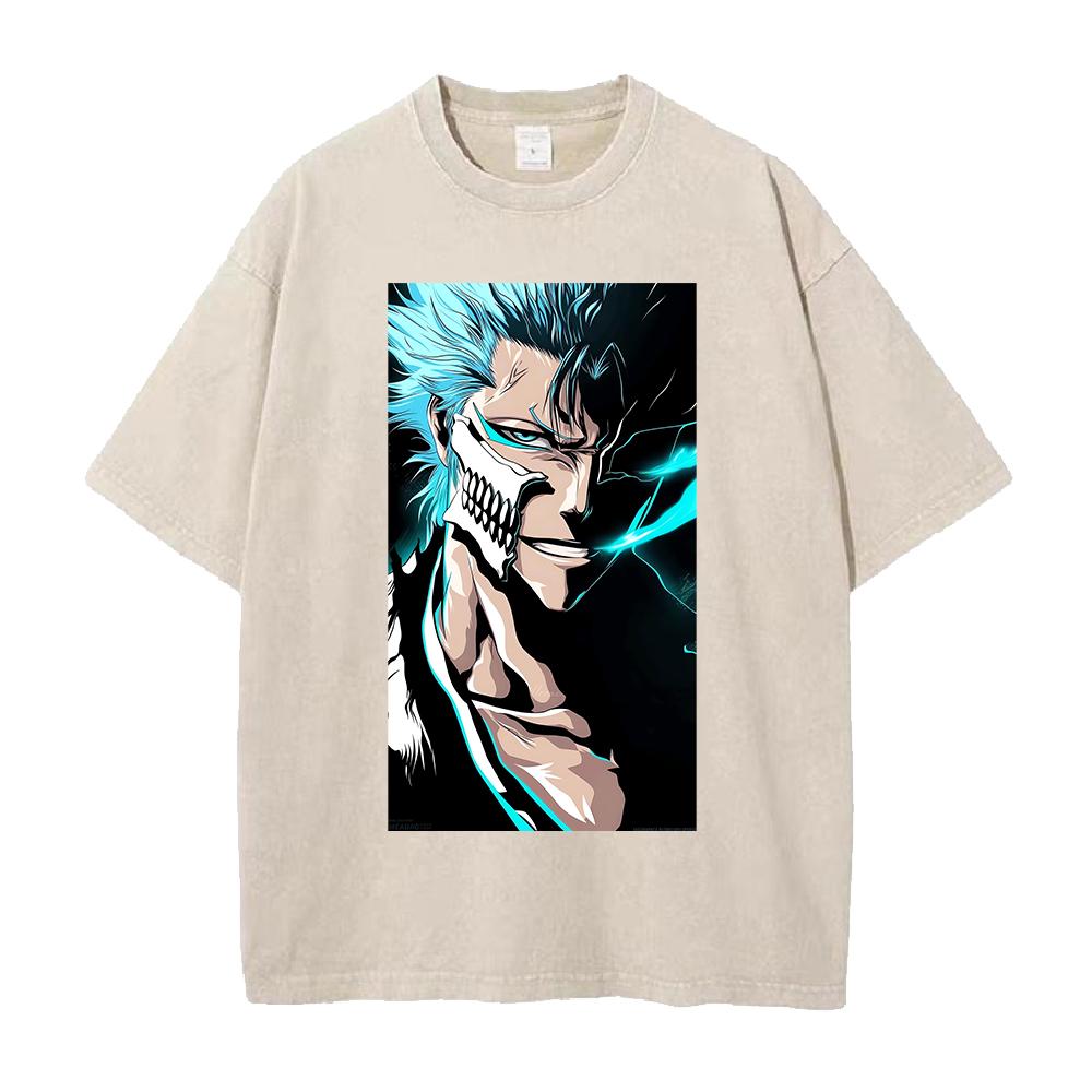 

Grimmjow Jaegerjaques Print T-shirt Anime Bleach Clothing Men Women Cotton Tshirts Retro Washed T Shirt Harajuku Male Loose Tops S бежевый