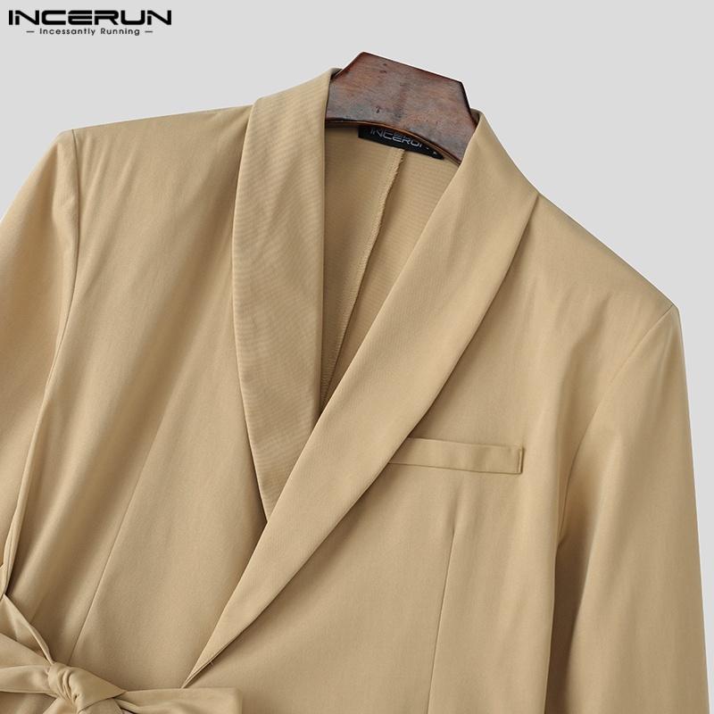 INCERUN Men Lapel Neck Long Sleeve Side Lace-up Casual Loose Thin Blazer Oversized Coats