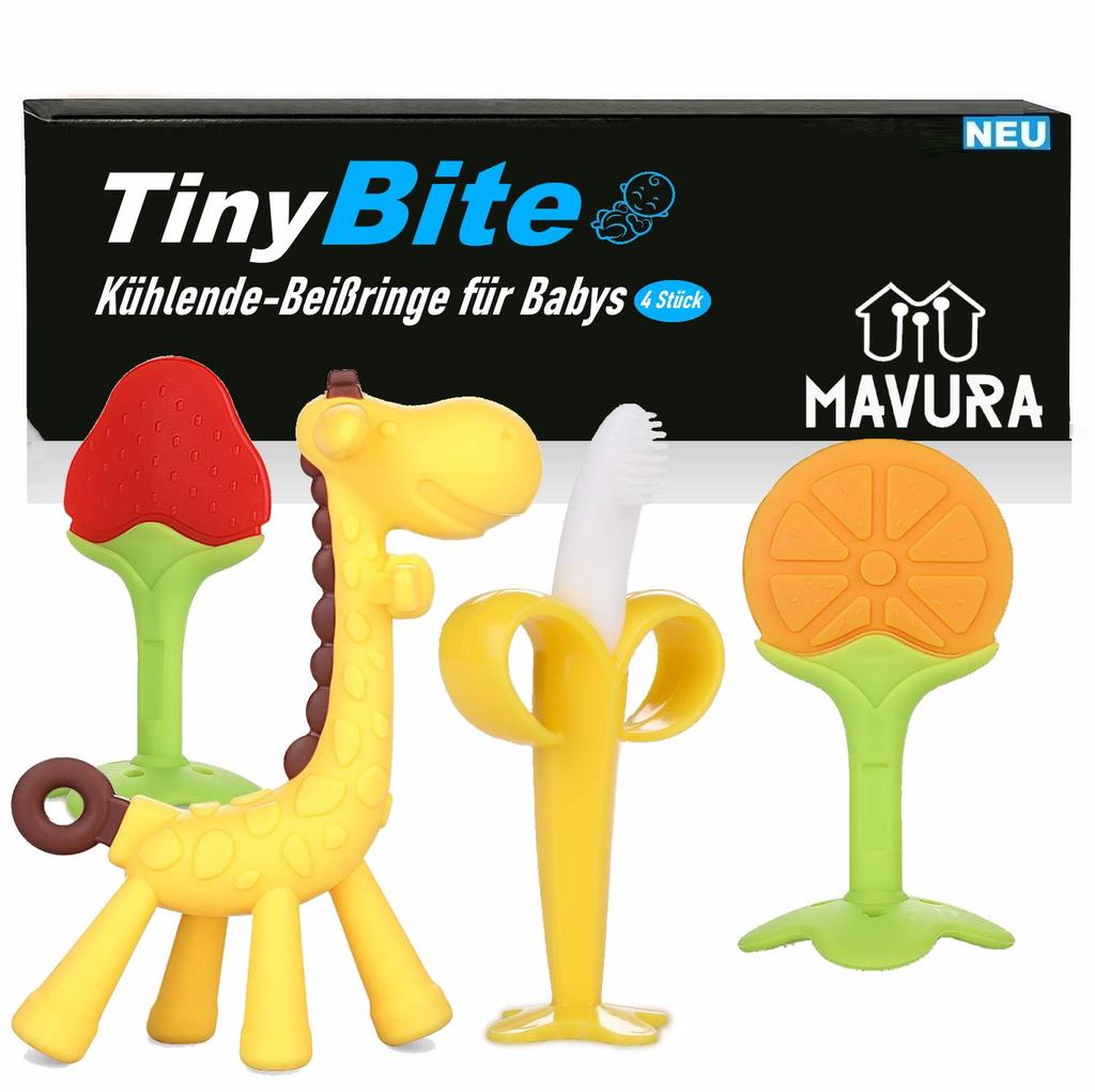 TinyBite Kühlende Beißringe für Babys Beissring Zahnungshilfe Set BPA-frei 4er