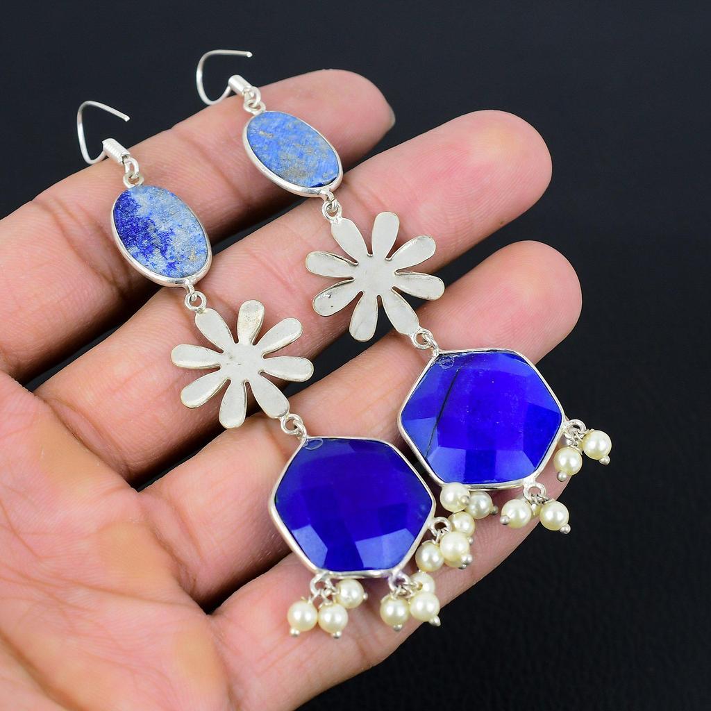 Daughters Day Deal Lapis Lazuli Stone 925 Sterling Silver Elegant Drop Earrings