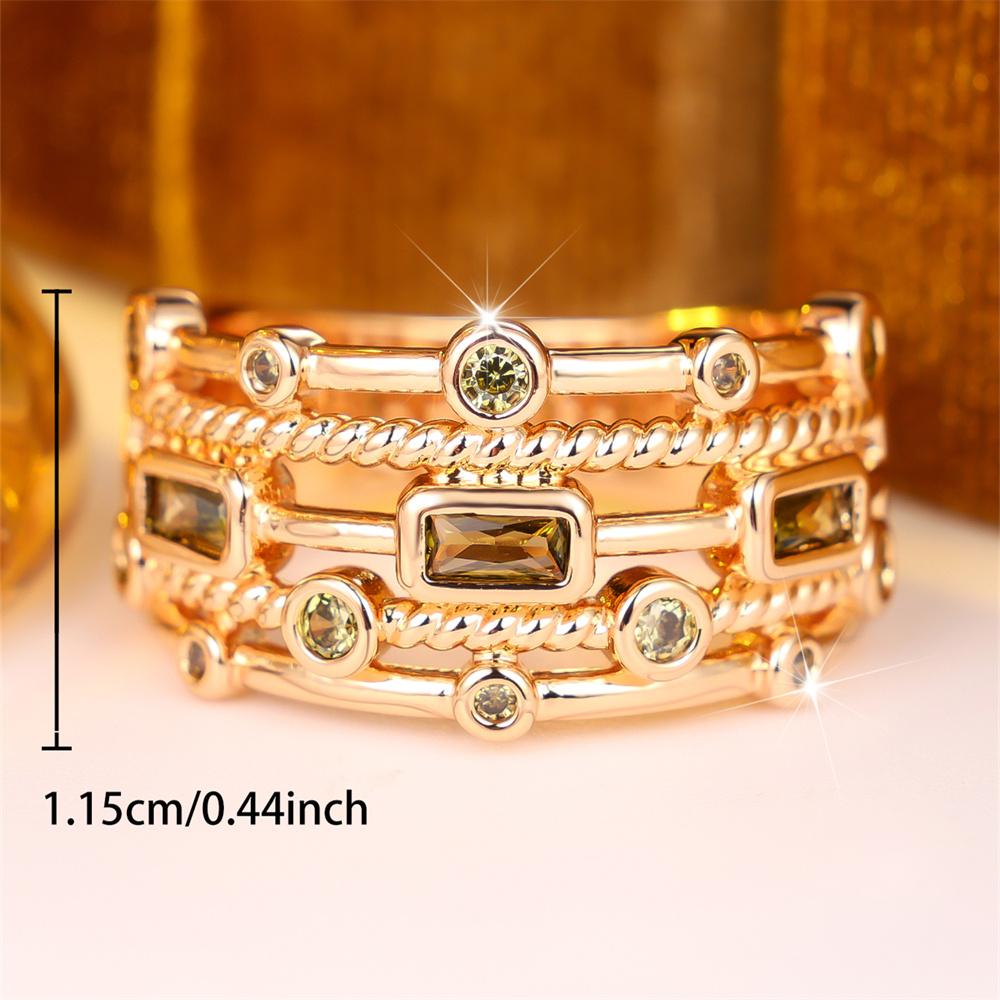 Multilayer Olive Green Crystal Geometric Zircon Rings For Women Vintage Gold Color Engagement Bands Wedding Jewelry Accessories