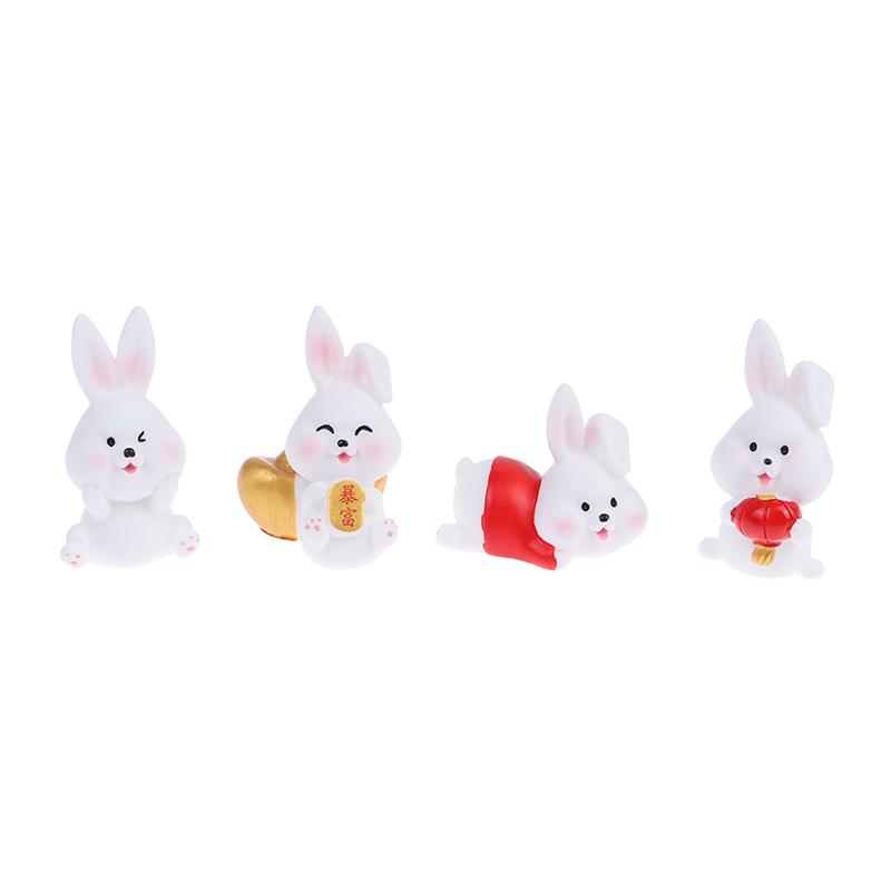 4/6Pcs/Set Cute Cartoon Auspicious Rabbit Micro Landscape Resin Crafts Diy Landscaping Decoration Home Gardening Accessories