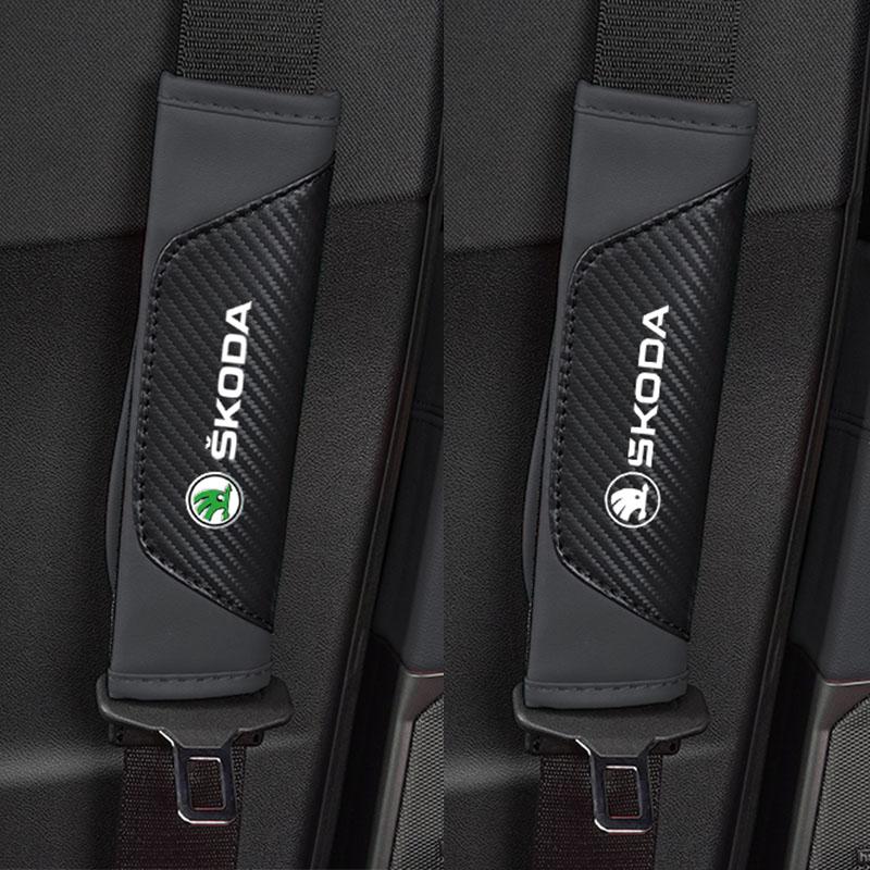 WPA1 2Pcs Car Seat Belt Shoulder Protection Covers Pads For Skoda Octavia Superb Rapid Kodiaq Karoq Fabia Vision RS Yeti Kamiq Enyaq