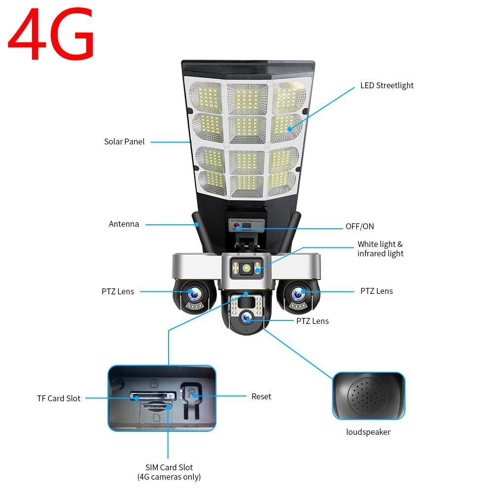 Streetlight & Surveillance Combined, Solar Charging, Multi-functional All-in-one Machine, Smart Lighting, High-definition Triple-lens Network Camera