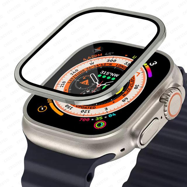 Metal Bumper+Tempered Glass For Apple Watch Ultra 49mm band Screen Protector Anti-Scratch HD Full Film iWatch Ultra 49 mm strap