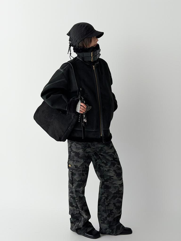 THE GREEN LAB Camo Military Cargo Pants [Camo Black]