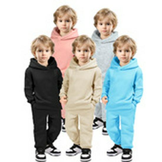 Children's Solid Color Hooded Long Sleeve Top and Pants Set for Medium and Large Boys and Girls - Trendy Autumn Clothing