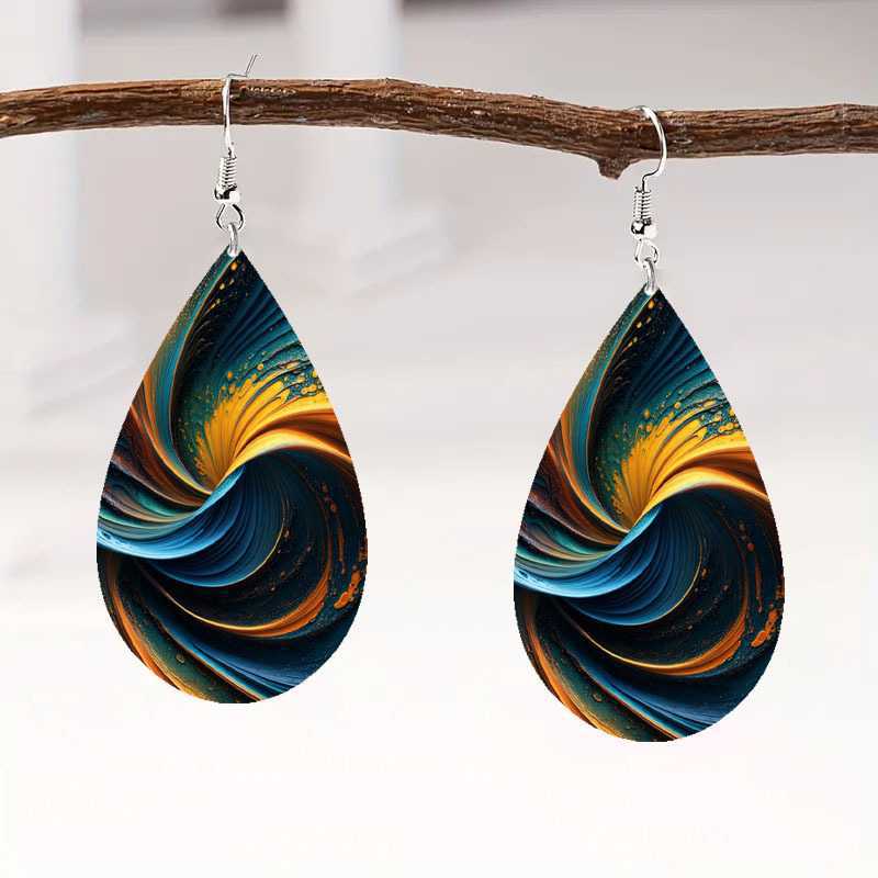Exaggerated creative popular color pattern teardrop earrings