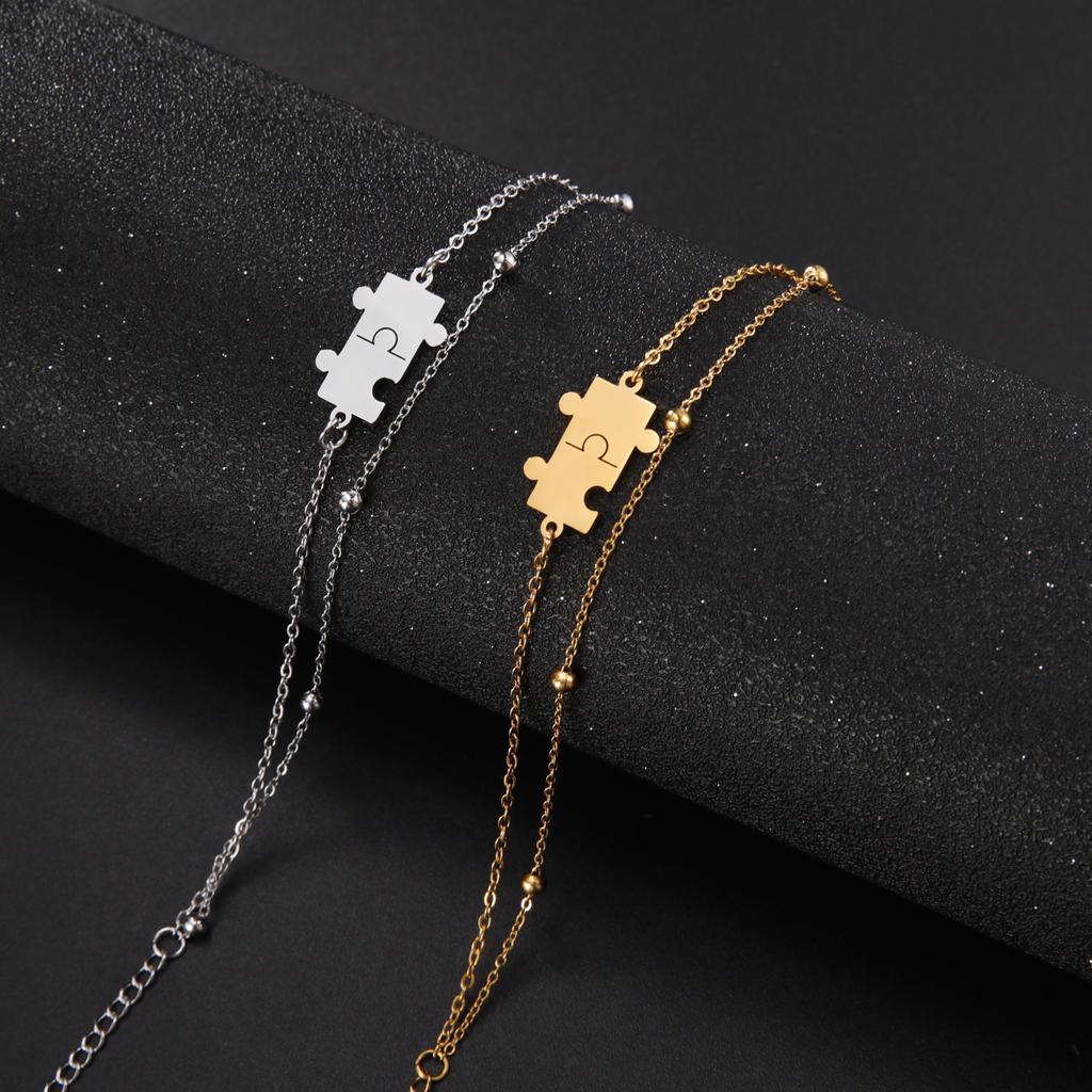 Stainless Steel Jigsaw Puzzle Piece Bracelet Layer Beads Chain Bracelet Fashion Best Friend Couple Jewelry Birthday Gift