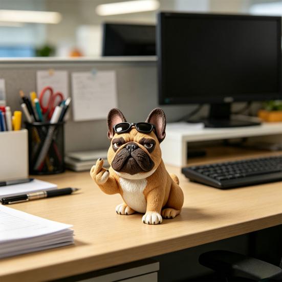 Funny Middle Finger Bulldog Statue Resin Cute Animal Figurine for Desktop Office Car Decor Gag Gifts for Dog Lovers