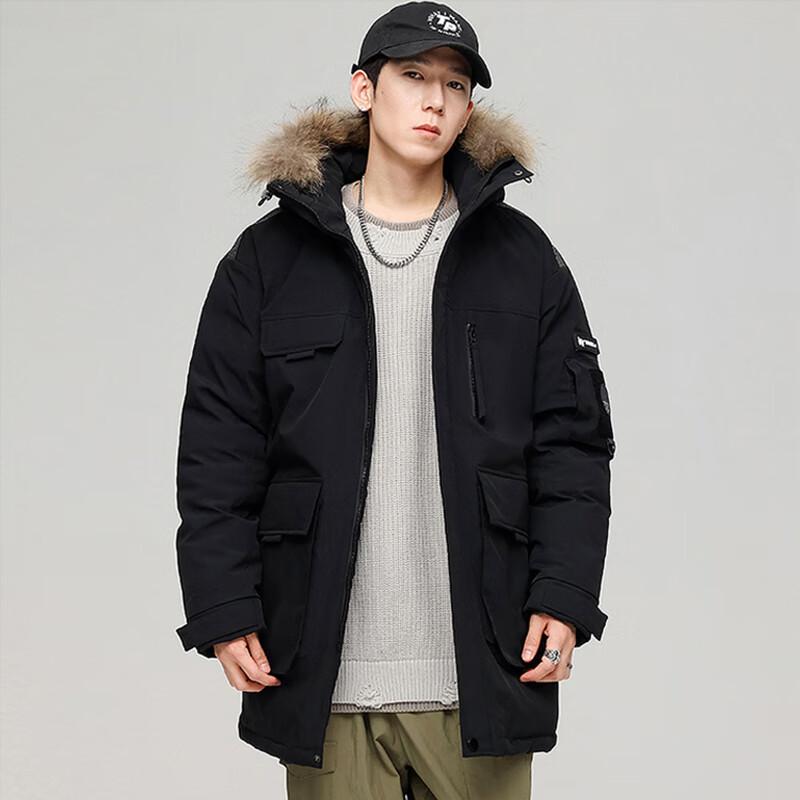 

XueZhongFei Осенне-зимняя свободная короткая пуховая куртка с капюшоном и меховым воротником 190/104A