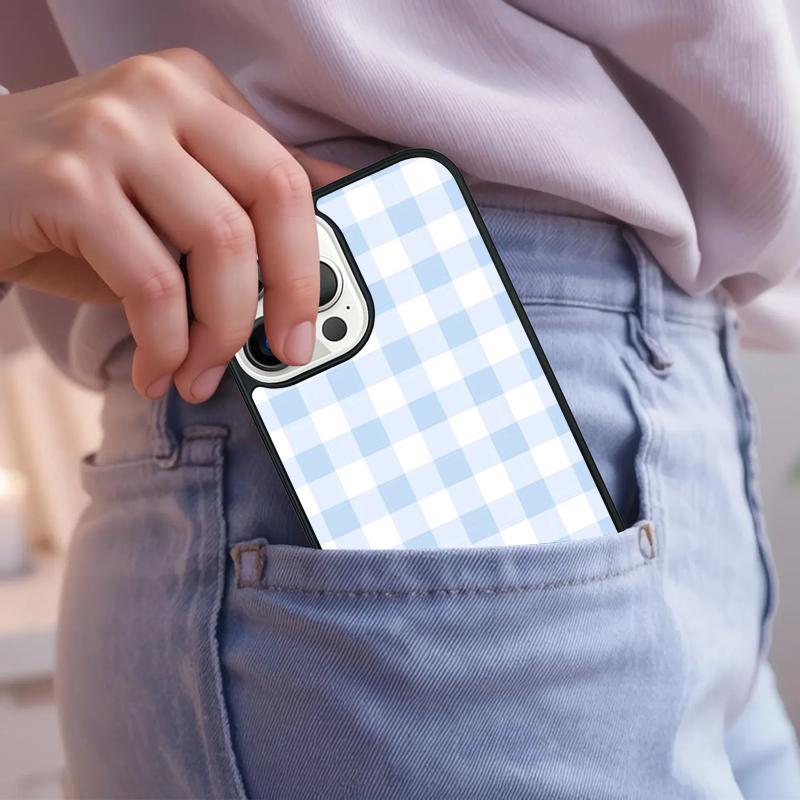 Pastel Gingham Phone Case For iPhone 17 Air 15 16e 14 13 Pro Max Coque 12 11 Pro Max PLUS Cover