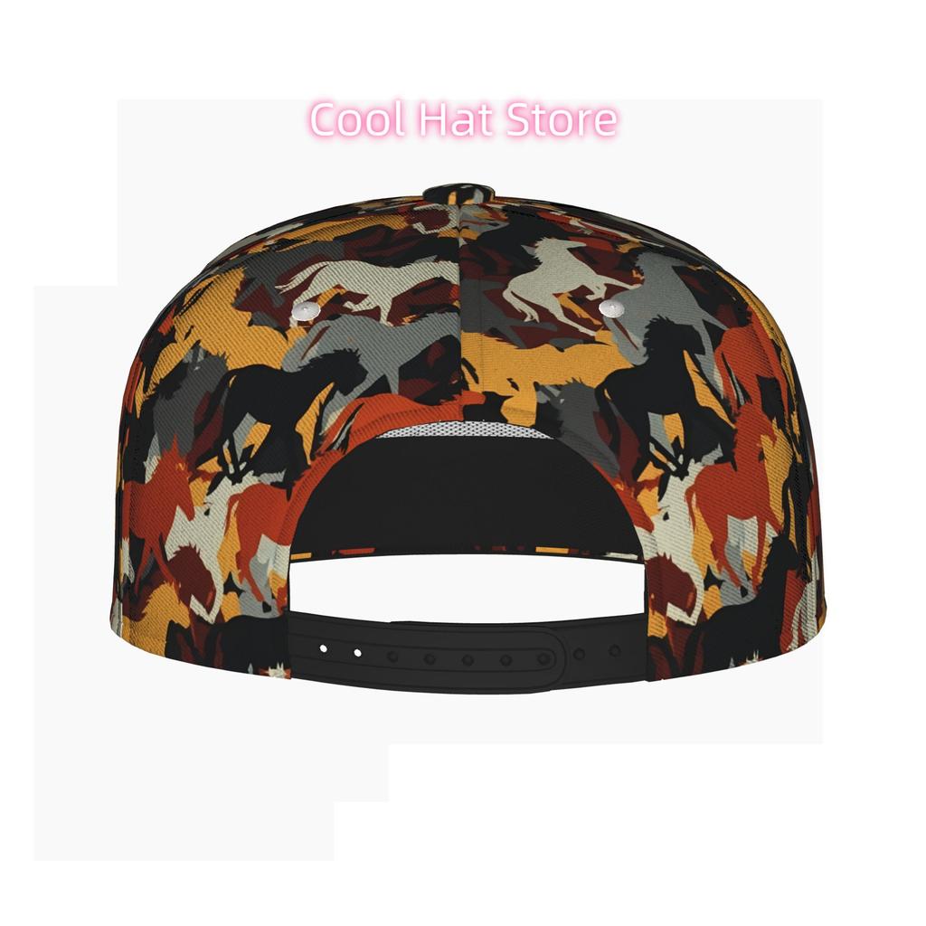 Baseball Cap With Horse Design, Suitable For Men, Women, And Unisex. This Flat-Brimmed Snapback Trucker Hat Is Perfect For Hip H