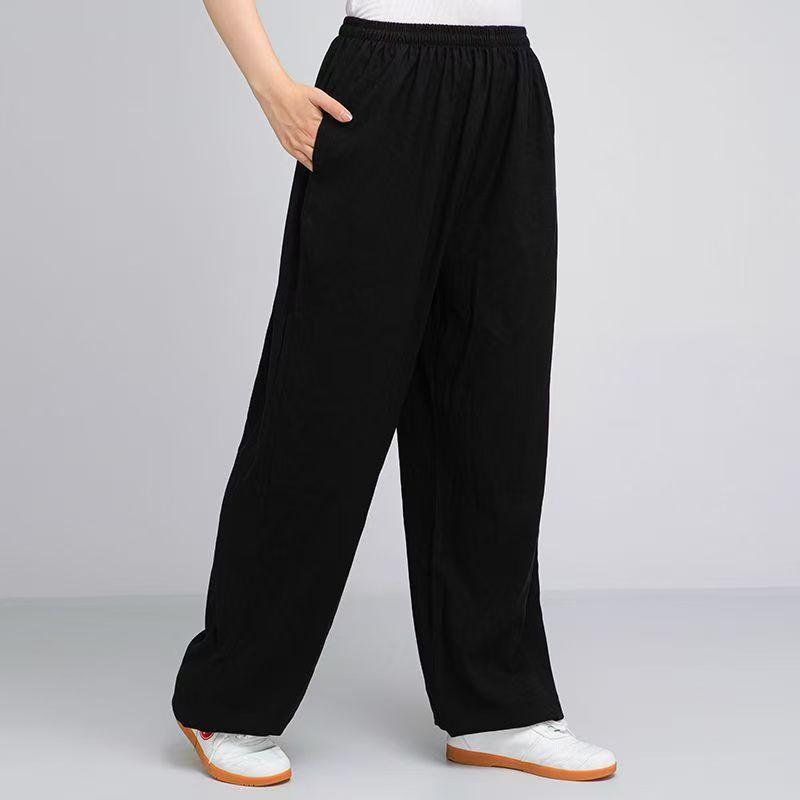 Breathable Linen Cotton Cycling Pants Loose Fit Casual Training Trousers With Side Pockets