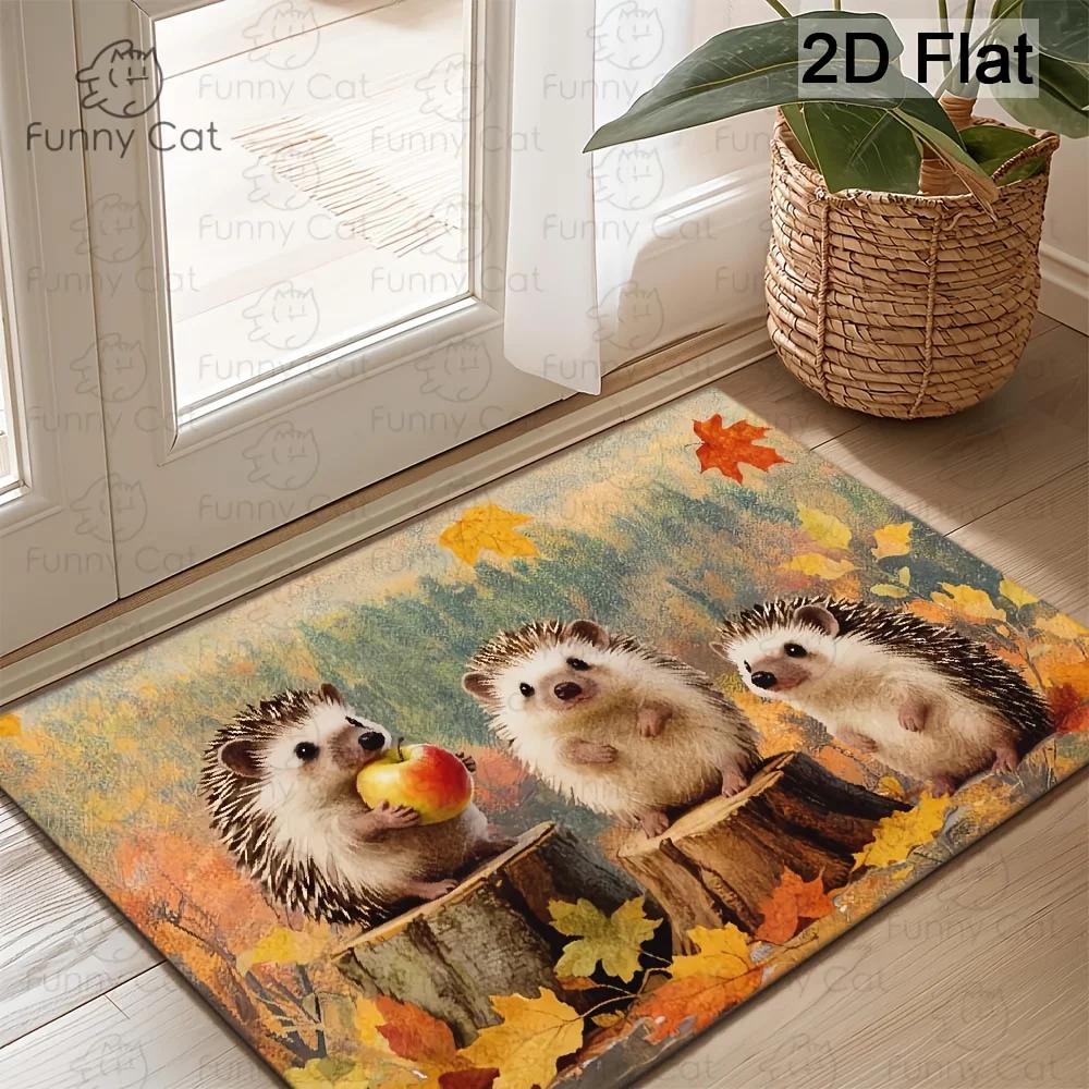 Schattige Egel Herfst Entree Deurmat Antislip Wasbaar Vuilvanger Vlekbestendig Absorberend Duurzaam Vloermat 40X60CM (1.3X2FT