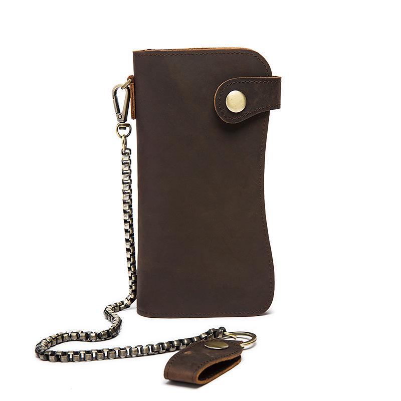 Luxury Style Men's Leather Wallet With Iron Chain Genuine Leather Clip Purse For Men Male Fashion Men's Long Wallet Dropshipping