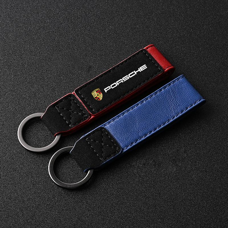 Suede Keychain Car Key Ring Anti-Loss Pendant Keyring For Porsche Cayenne Panamera Macan 911 718 Taycan Boxster Cayman 918 Pajun ukrs60