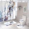 Bathroom Shower Curtain Four-piece Digital Printing Marble Waterproof Shower Curtain Toilet Partition Curtain Bath Mat