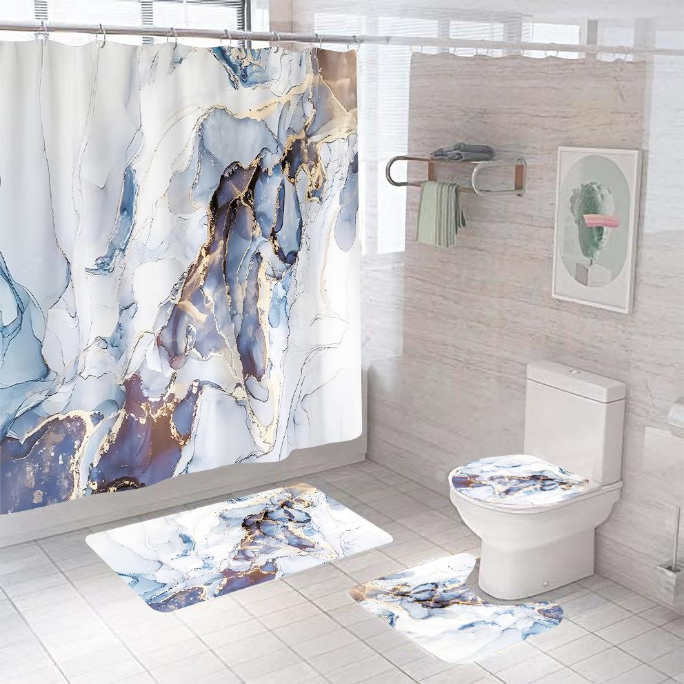 Bathroom Shower Curtain Four-piece Digital Printing Marble Waterproof Shower Curtain Toilet Partition Curtain Bath Mat
