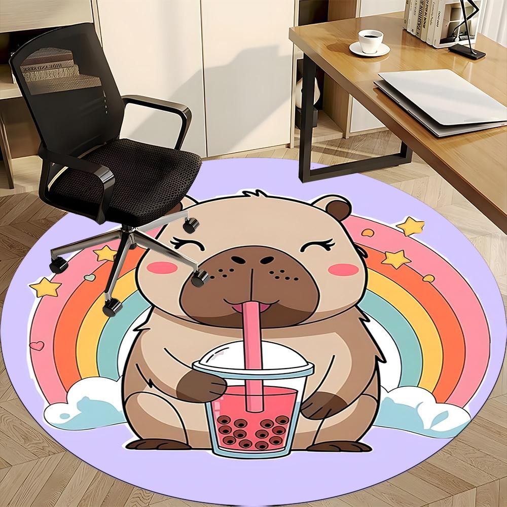 1PC Capybara Office Round Area Rug, Mat Suitable For Office, Under Office Chairs Bedroom Living Room Home Decor, Room Deco