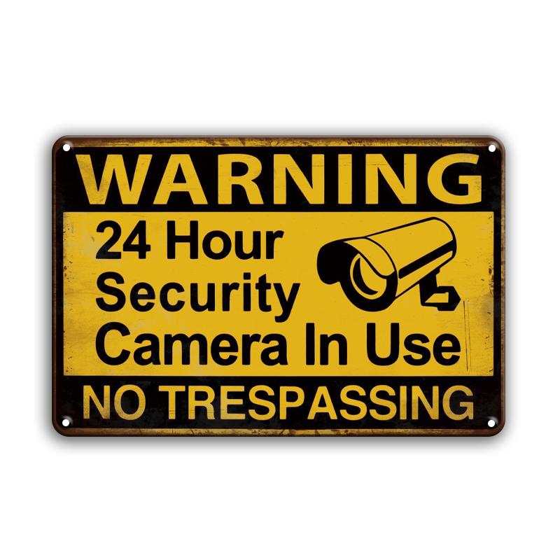 Vintage Tin Sign Retro Warning Metal Sign Video Surveillance Signs No Trespassing Sign Poster For Garage Home Man Cave Wall Deco
