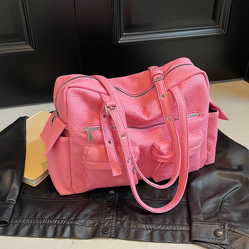 Women PU Leather Shoulder Bag Multi-Pockets Underarm Bag Solid Color Versatile Commuting Handbag Adjustable Strap Tote Bag ARI