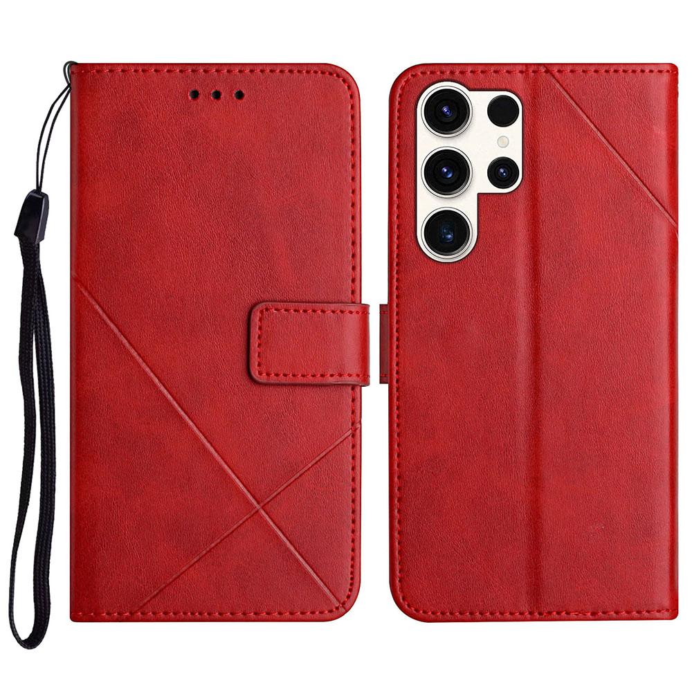 For Samsung Galaxy S26 Ultra Case Line Pattern Wallet Leather Phone Cover with Wrist Strap