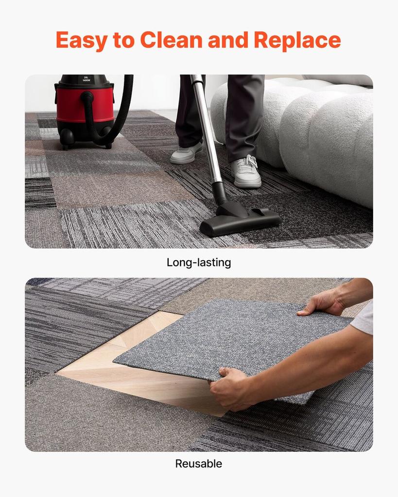Carpet Tiles Reusable 508 x 508 mm, 24 PCS Modular Carpet Square Rug, Commercial Floor Soft Padded for Seamless Cover 6.2, Easy DIY Replacement for