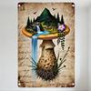 Vintage Metal Tin Sign Mushroom Fairy Tale Landscape with Waterfall Flowers for Home Bar Wall Decor