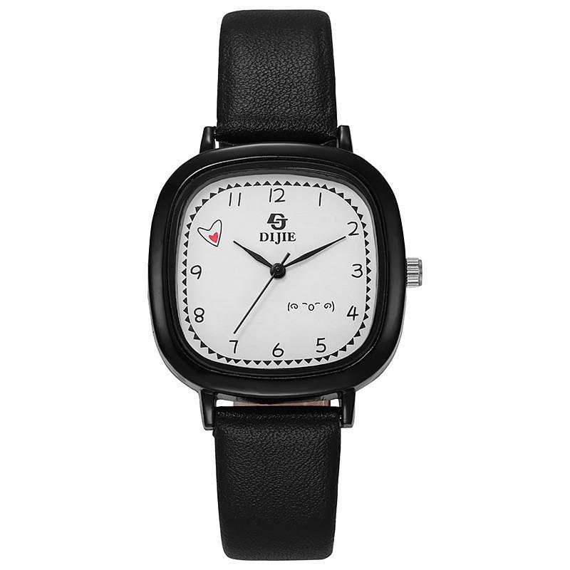 Student Fashion Square Heart Quartz Watch For High School Exams With Leather Strap
